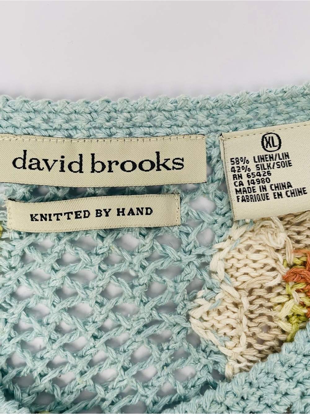 Vintage David Brooks Hand-Knitted Open-Weave Floral Cardigan Linen & Silk Blend - Picture 3 of 8